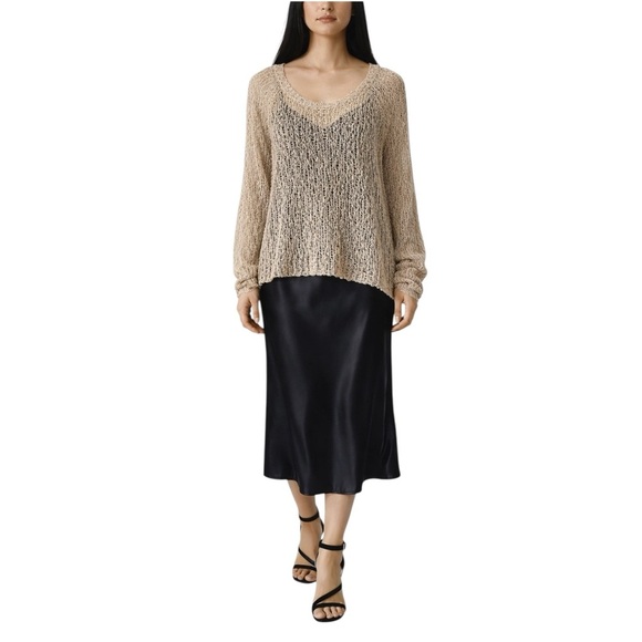 Eileen Fisher Organic Cotton Sweater | Neutral Oatmeal | Open Knit | Women Large - Picture 3 of 12